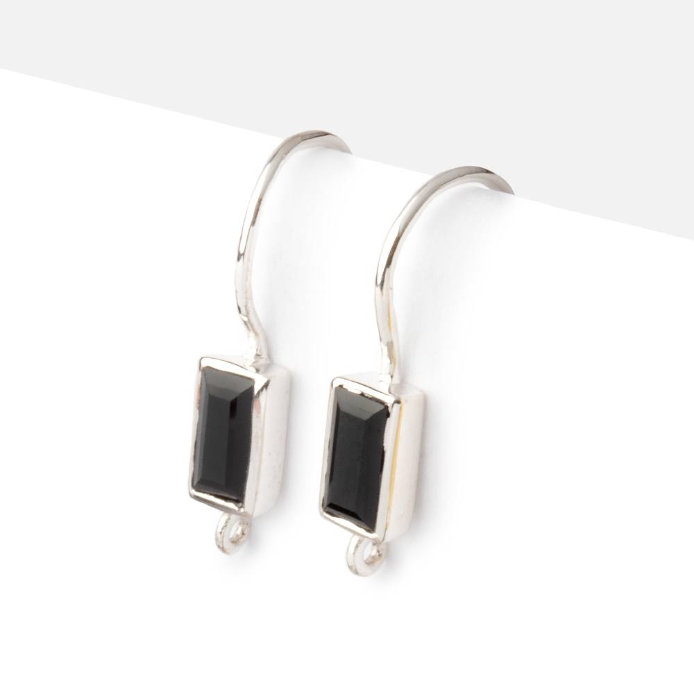 19mm Black Spinel Baguette Ear Wire Set of 2 pieces