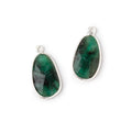19x12mm .925 Silver Bezel Emerald Faceted Freeform Set of 2 Pendants