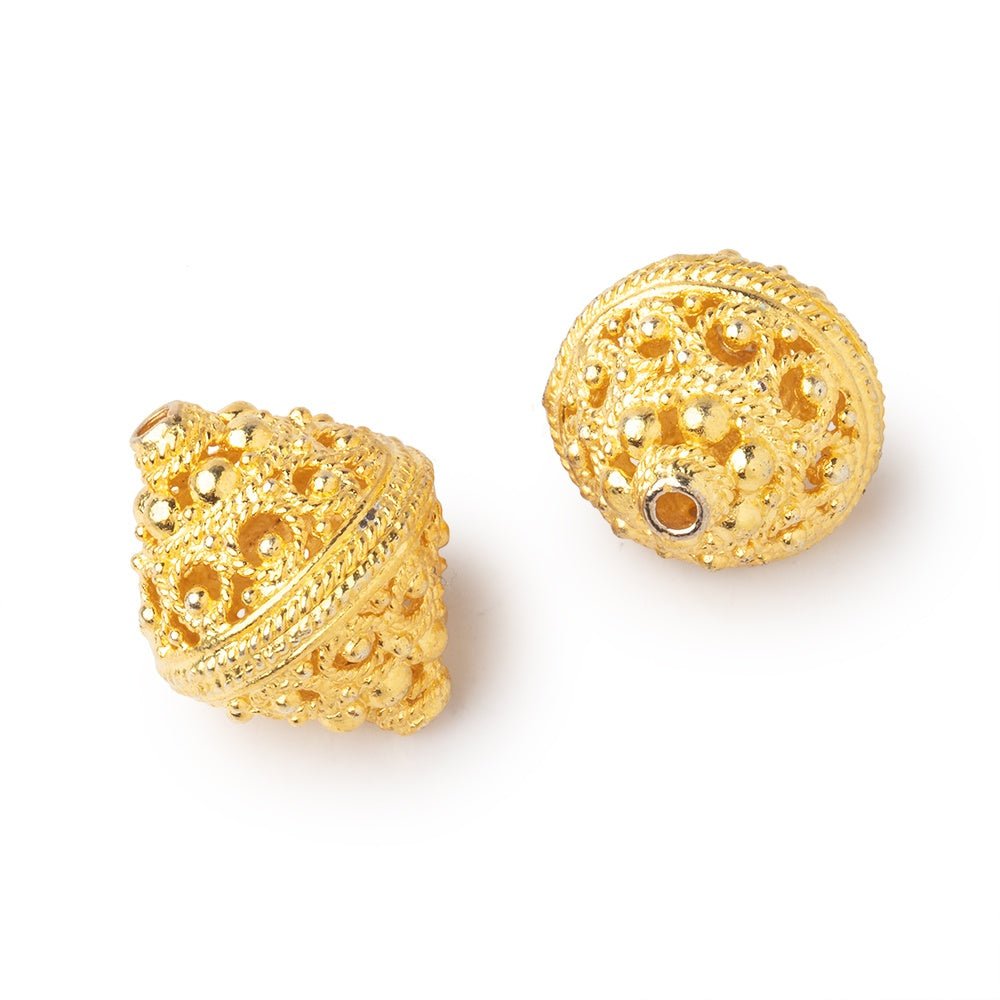 19x15mm 22kt Gold Plated Copper Persian Filigree BiCone Beads Set of 2 pieces