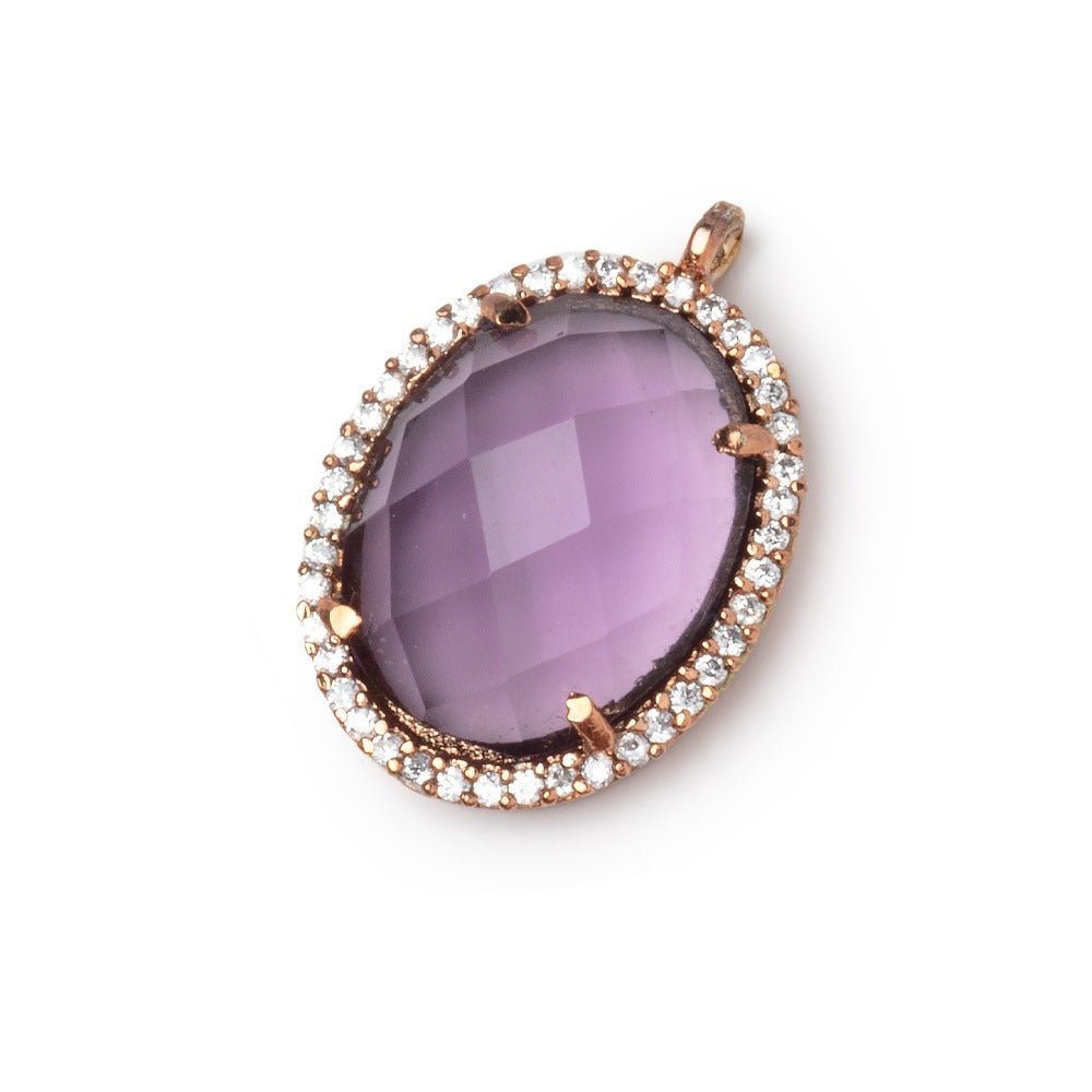 19x15mm Antiqued Rose Gold CZ Bezel Purple Hydro Quartz Oval Pendant 1 Focal