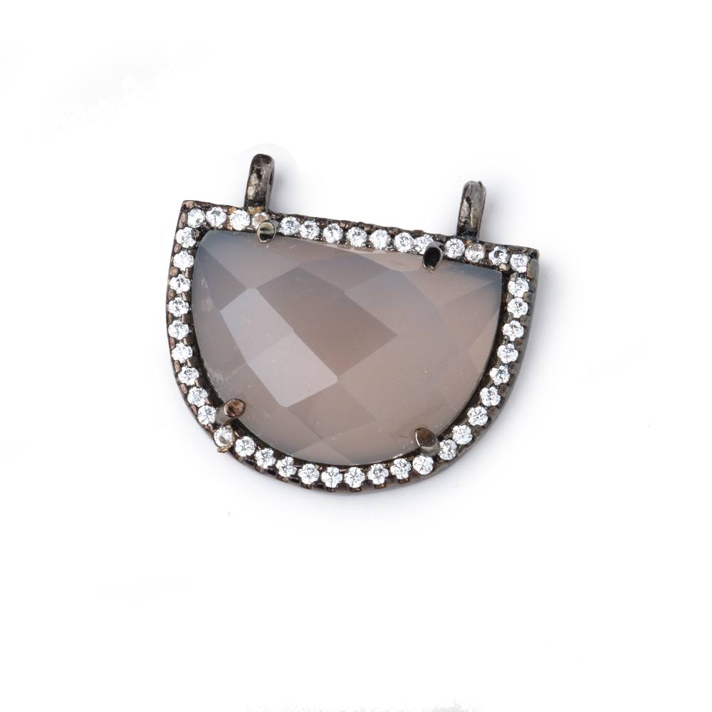 19x15mm Black Gold CZ Bezel Grey Chalcedony Half Moon Connector 1 Focal Bead
