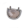 19x15mm Black Gold CZ Bezel Grey Chalcedony Half Moon Connector 1 Focal Bead