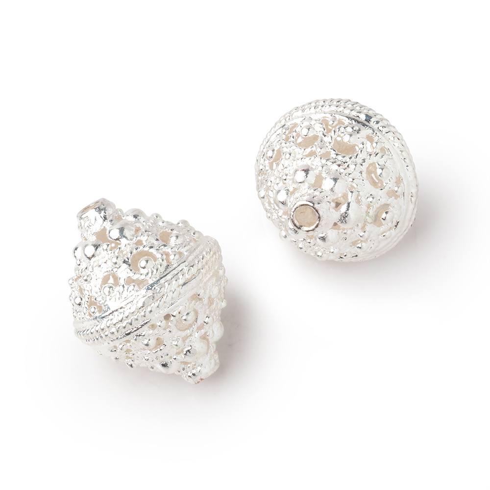 19x15mm Silver Plated Copper Persian Filigree BiCone Beads Set of 2 pieces