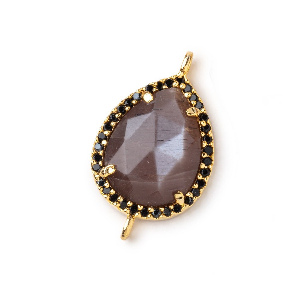 19x15mm Vermeil & Black CZ Bezel Chocolate Moonstone Pear 1 Focal Bead