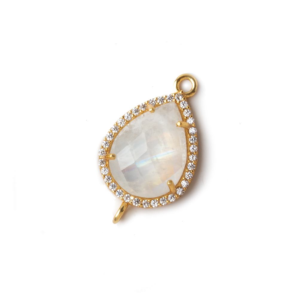 19x16mm Vermeil CZ Bezel Rainbow Moonstone Pear Connector 1 piece
