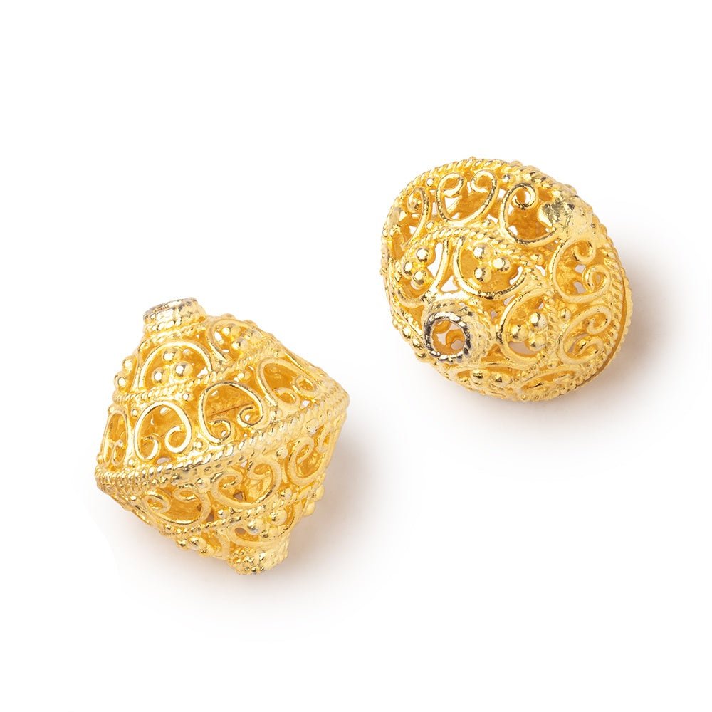 19x18mm 22kt Gold Plated Copper Scroll Filigree BiCone Beads Set of 2 pieces