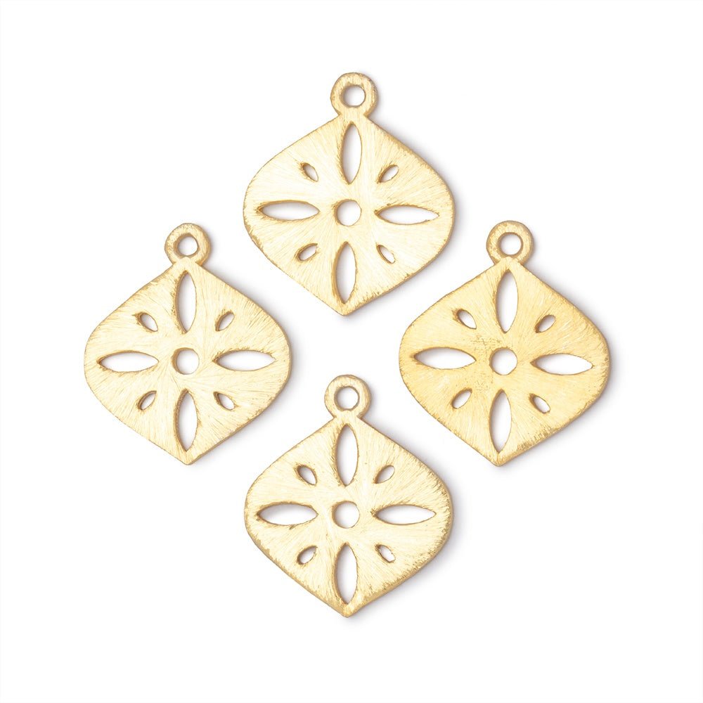 19x19.5mm Brushed Filigree Marquise Charm Set of 4 pieces