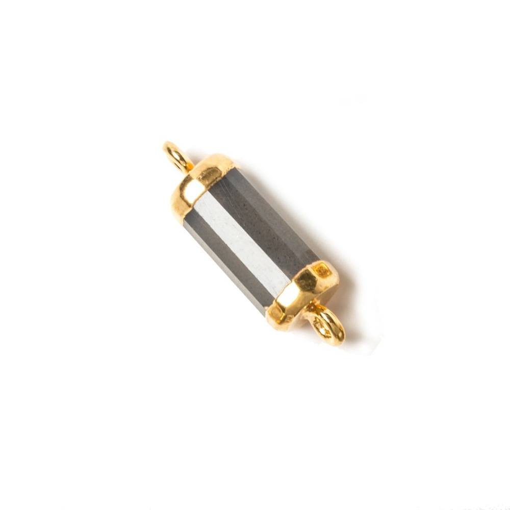 19x6mm Gold Leafed Platinum Moonstone faceted barrel tube Connector 1 piece