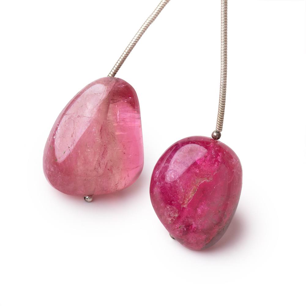 20-22mm Rubellite Tourmaline Plain Nugget Focal Beads Set of 2 AA
