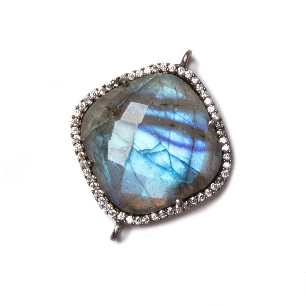 20.5mm Black Gold Bezeled White CZ & Labradorite Pillow Connector 1 pc
