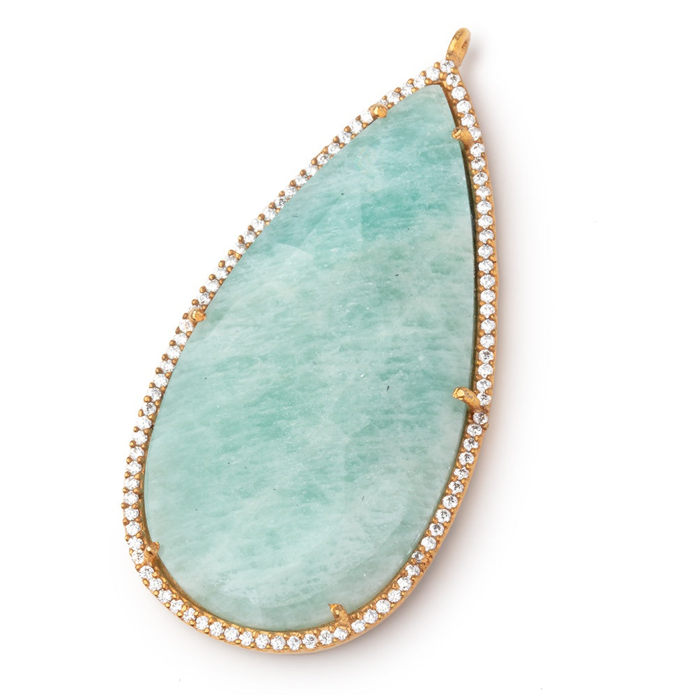 48x25mm Vermeil CZ Bezel Amazonite Faceted Pear Pendant 1 piece