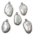 20x12mm Black Gold Bezeled Rose' White Keshi Pearl Pendant 5 piece