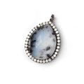 20x16mm Black Gold CZ Bezel Dendritic Opal Faceted Pear Pendant 1 Focal