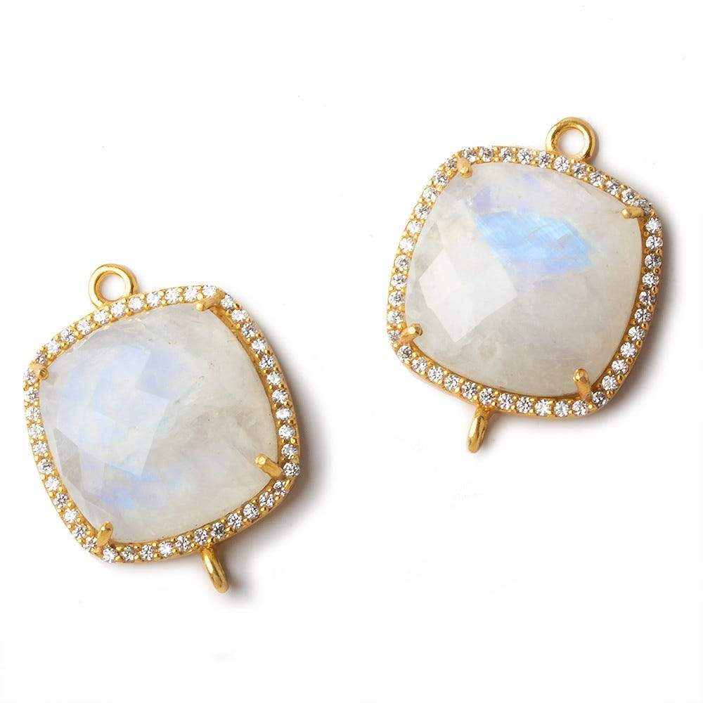 20x20mm Vermeil CZ Bezel Rainbow Moonstone Pillow Connector 1 piece