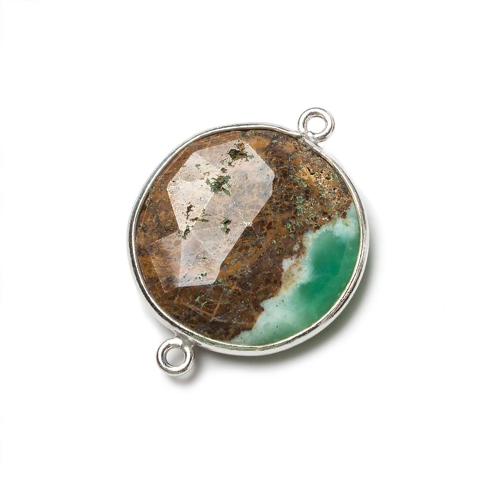 21.5mm Silver Bezel Chrysoprase & Matrix faceted coin Connector 1 piece