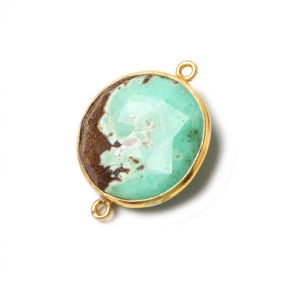 21.5mm Vermeil Bezel Chrysoprase & Matrix faceted coin Connector 1 piece