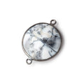 21mm Black Gold Bezel Dendritic Opal Faceted Coin Connector 1 piece