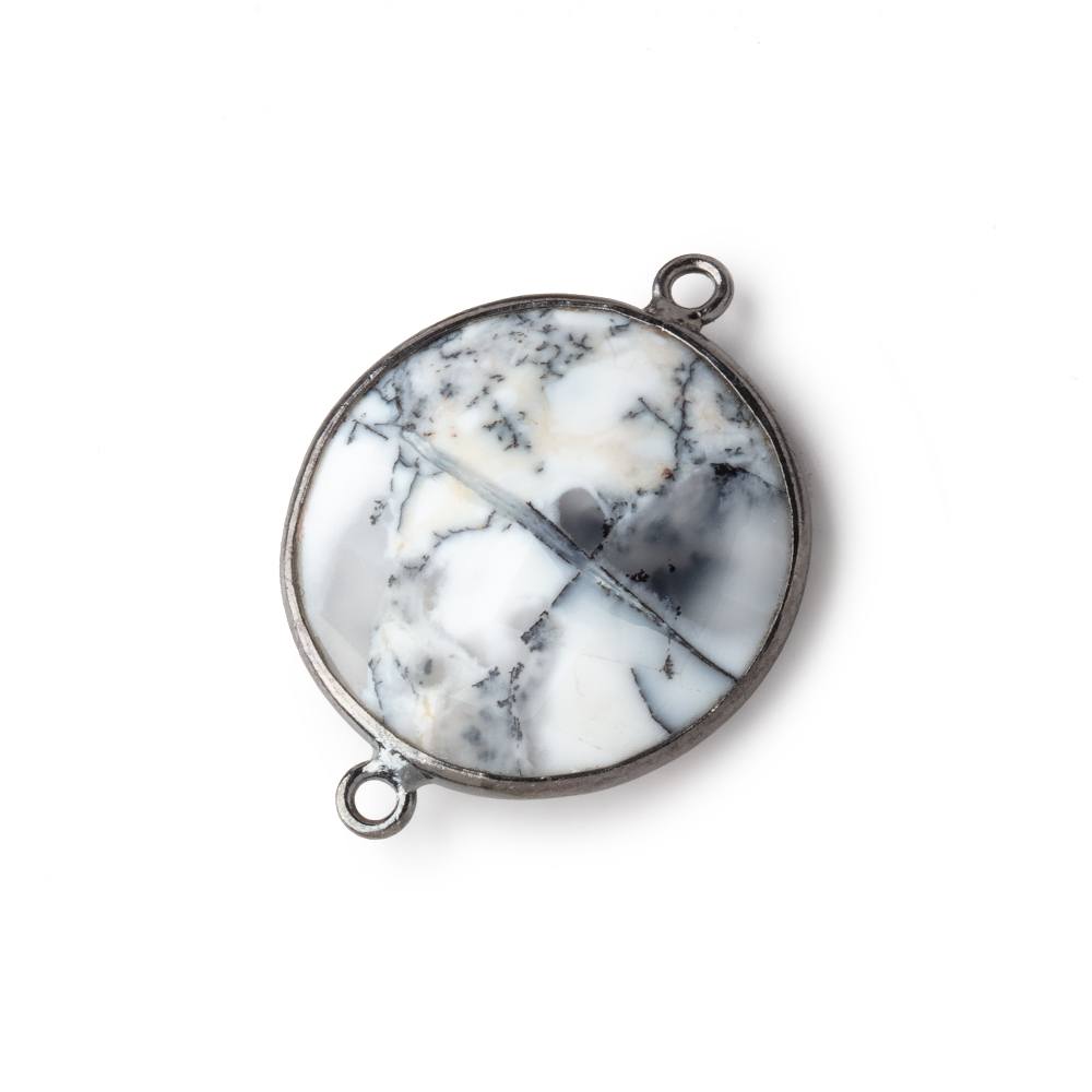 21mm Black Gold Bezel Dendritic Opal Faceted Coin Connector 1 piece