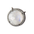21mm Black Gold Bezel White CZ and Rainbow Moonstone Coin Top Ring Connector 1 focal bead