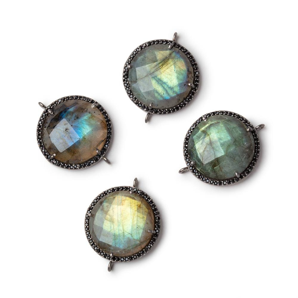 21mm Black Gold & Black CZ Bezel Labradorite Coin Connector 1 Focal