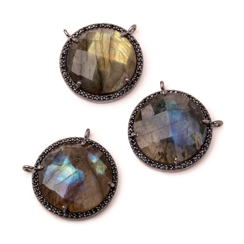 21mm Black Gold & Black CZ Bezel Labradorite Coin Connector 1 Focal Bead