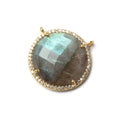 21mm Vermeil Bezel CZ and Labradorite Coin Top Ring Connector 1 focal bead