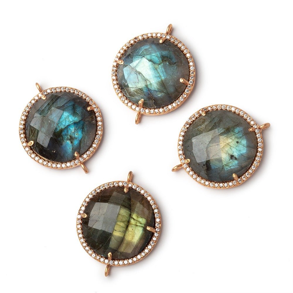 21mm Rose Gold CZ Bezel Labradorite Coin Connector 1 Focal