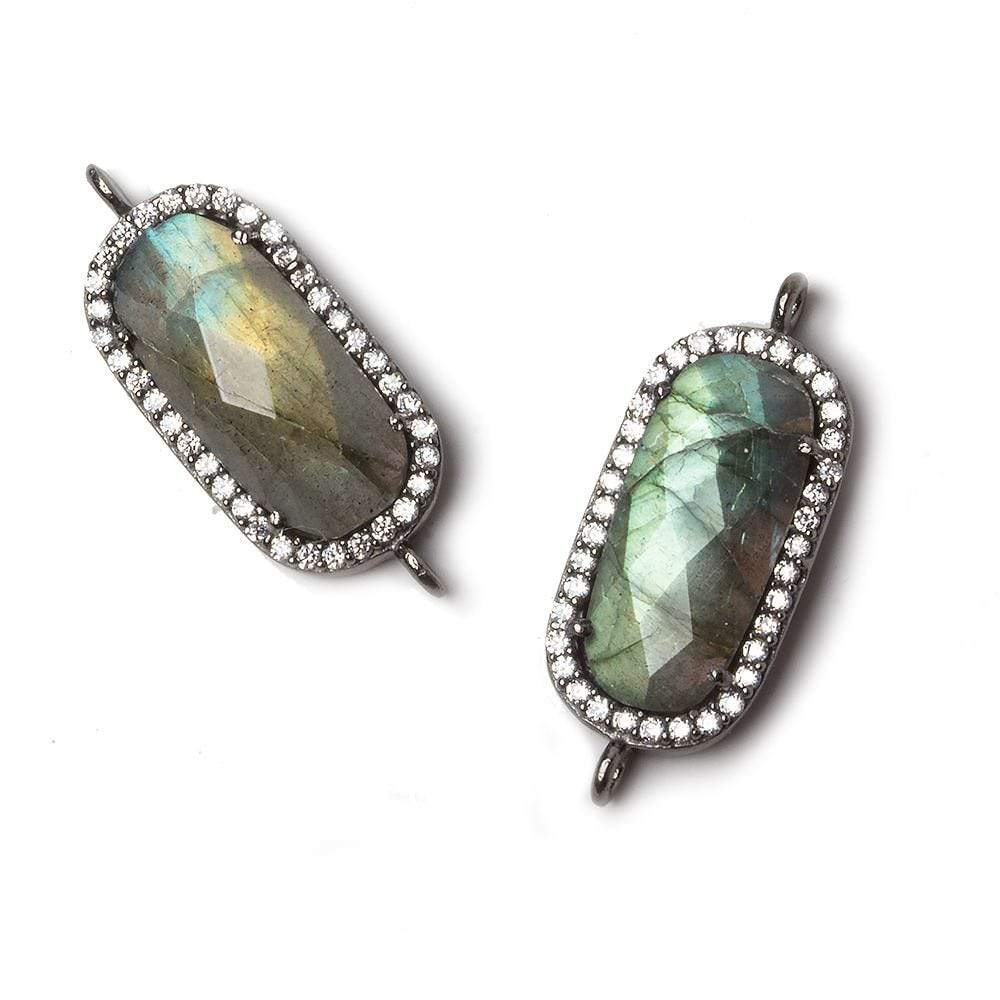 21x10.5mm Black Gold Bezeled CZ & Labradorite Oval Connector 1 pc