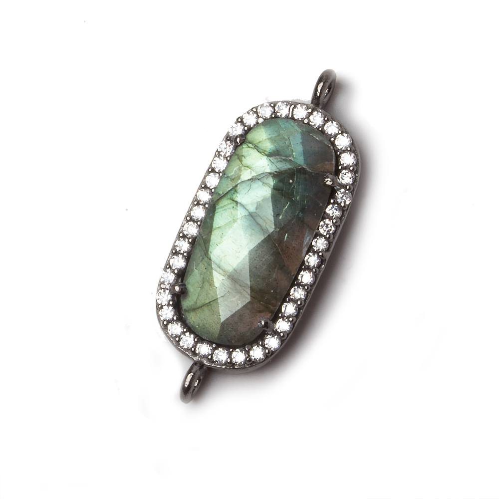 21x10.5mm Black Gold Bezeled CZ & Labradorite Oval Connector 1 pc