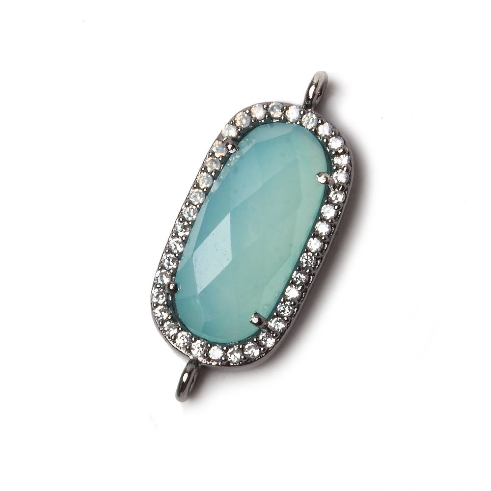 21x10.5mm Black Gold Bezeled CZ & Seafoam Chalcedony Oval Connector 1 pc