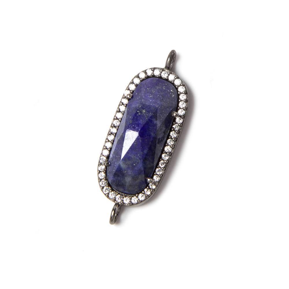 21x10.5mm Black Gold Bezeled White CZ & Lapis Lazuli Oval Connector 1 pc