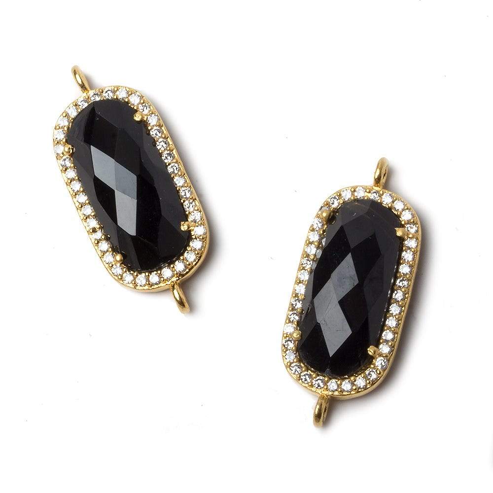 21x10.5mm Vermeil Bezeled CZ & Black Chalcedony Oval Connector 1 pc