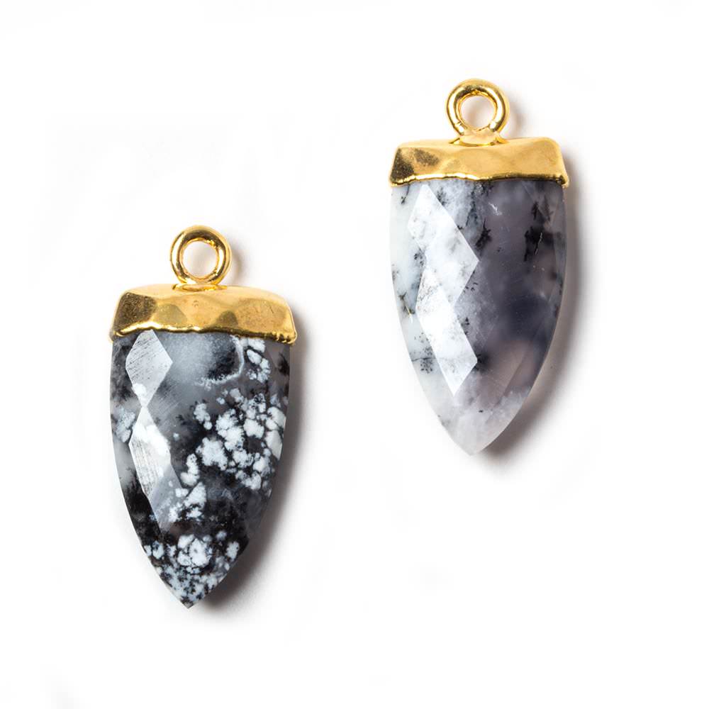 21x10mm Gold Leafed Dendritic Opal faceted Point Pendant 1 Piece