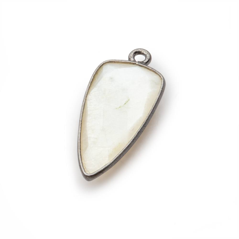 21x11mm Black Gold Bezel White Moonstone faceted point 1 focal bead
