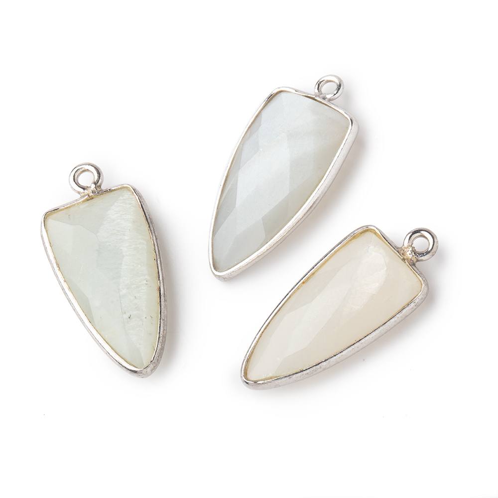 21x11mm Silver Bezel White Moonstone faceted point 1 focal bead