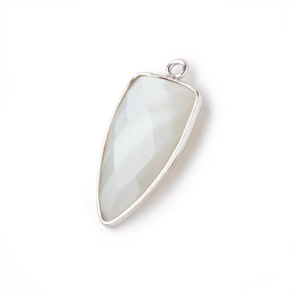21x11mm Silver Bezel White Moonstone faceted point 1 focal bead