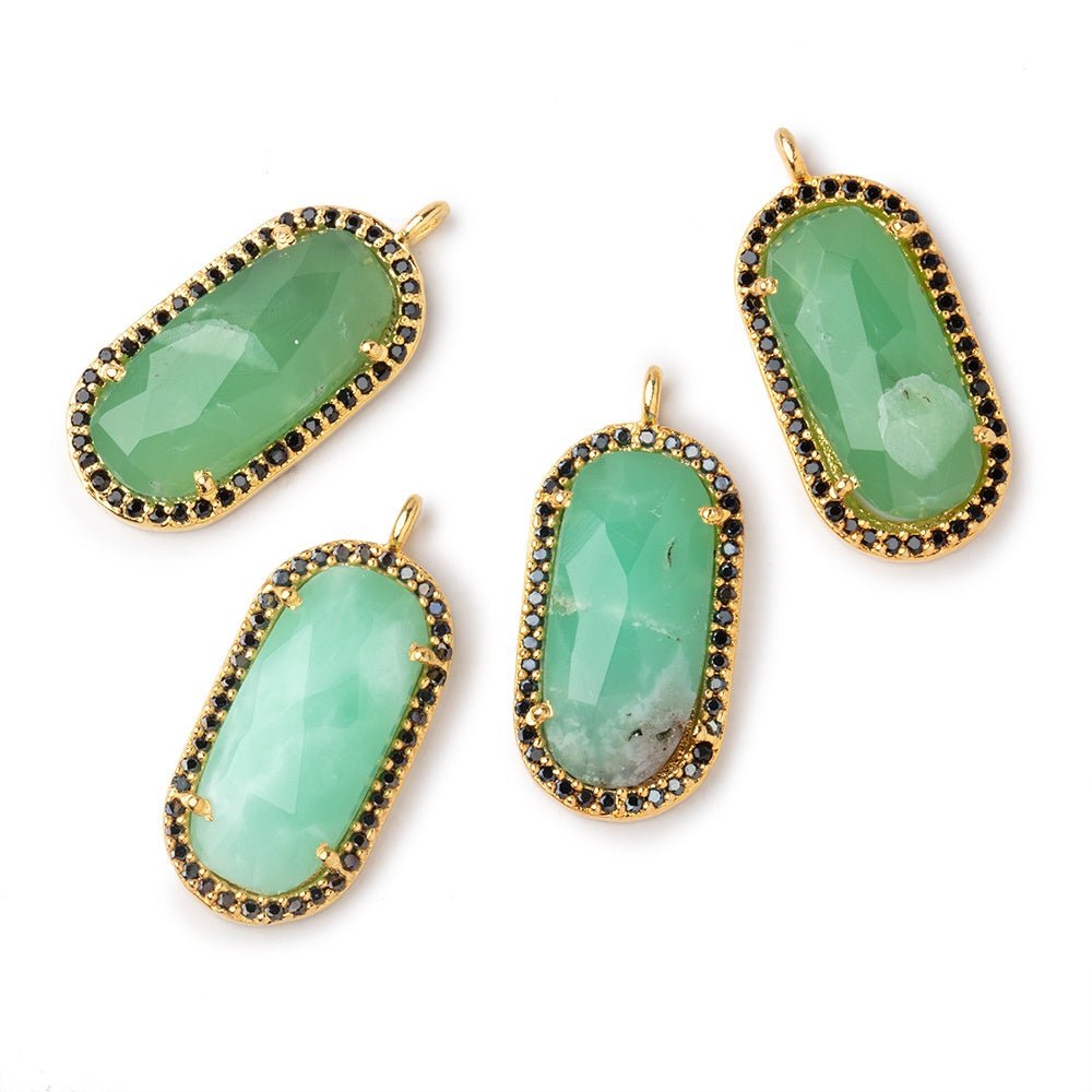 21x11mm Vermeil & Black CZ Bezel Chrysoprase Oval Pendant 1 Focal Bead