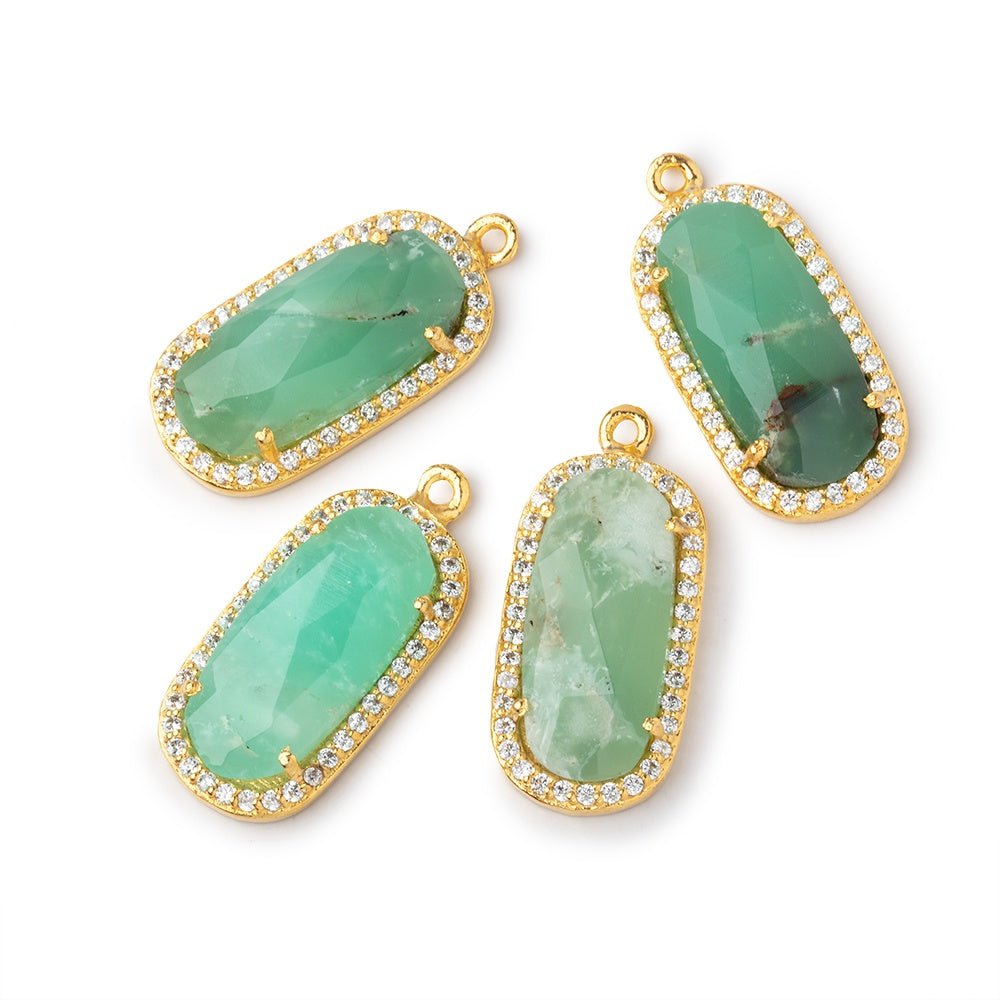 21x11mm Vermeil CZ Bezel Chrysoprase Oval Pendant 1 Focal Bead