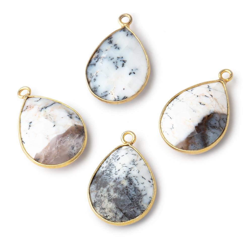 21x16mm Vermeil Bezel Dendritic Opal Faceted Pear Pendant 1 Focal Piece