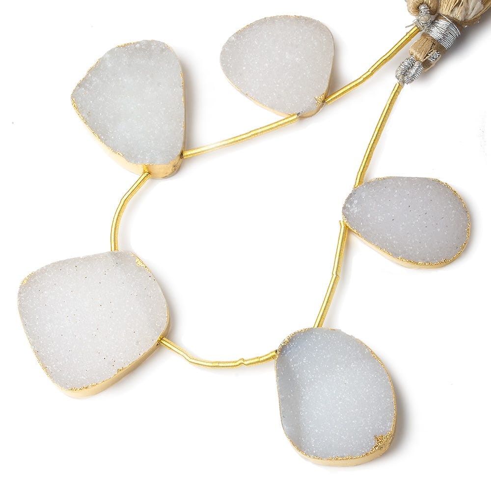 21x17-30x26mm Gold Leafed White Drusy freeform strand of 5 beads