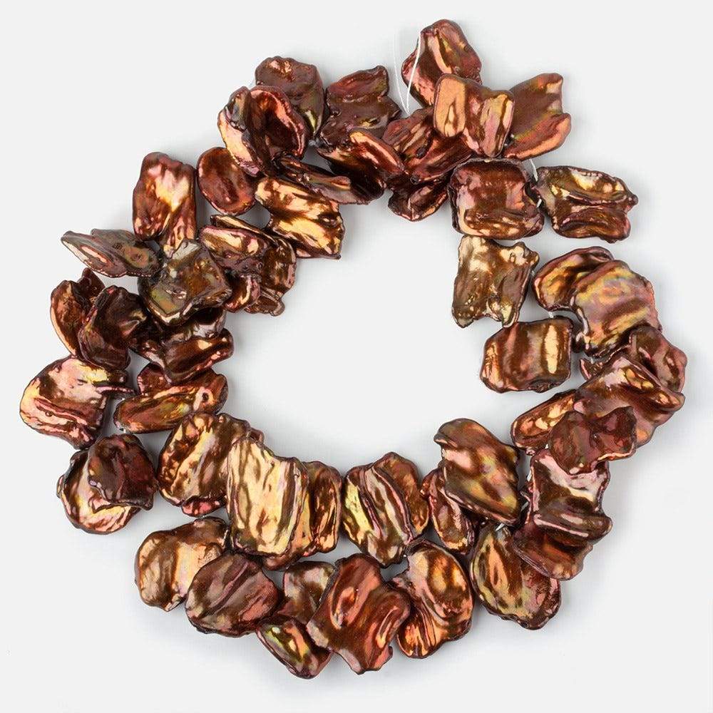 21x20-27x24mm Golden Copper Ultra Keshi Freshwater Pearl 16 inch 52 pieces AAA