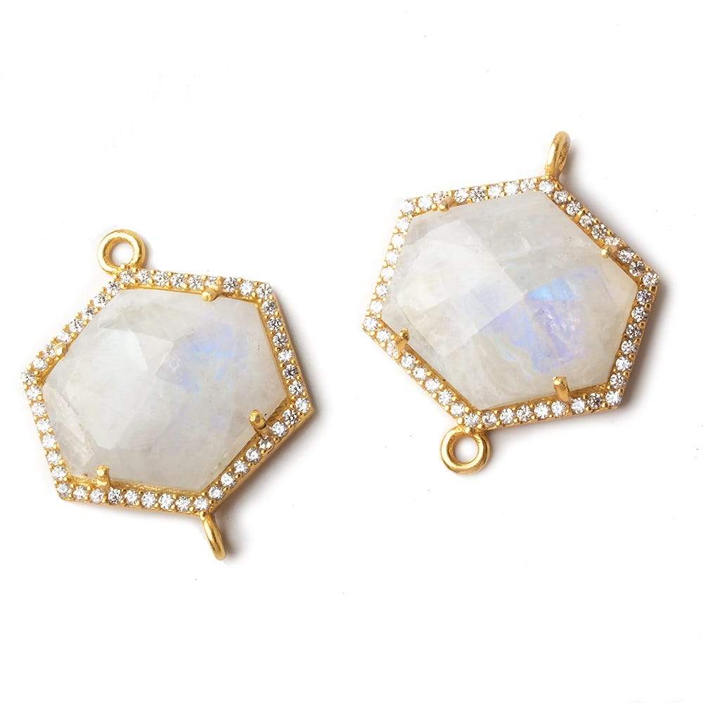 21x20mm Vermeil CZ Bezel Rainbow Moonstone Hexagon Connector 1 piece