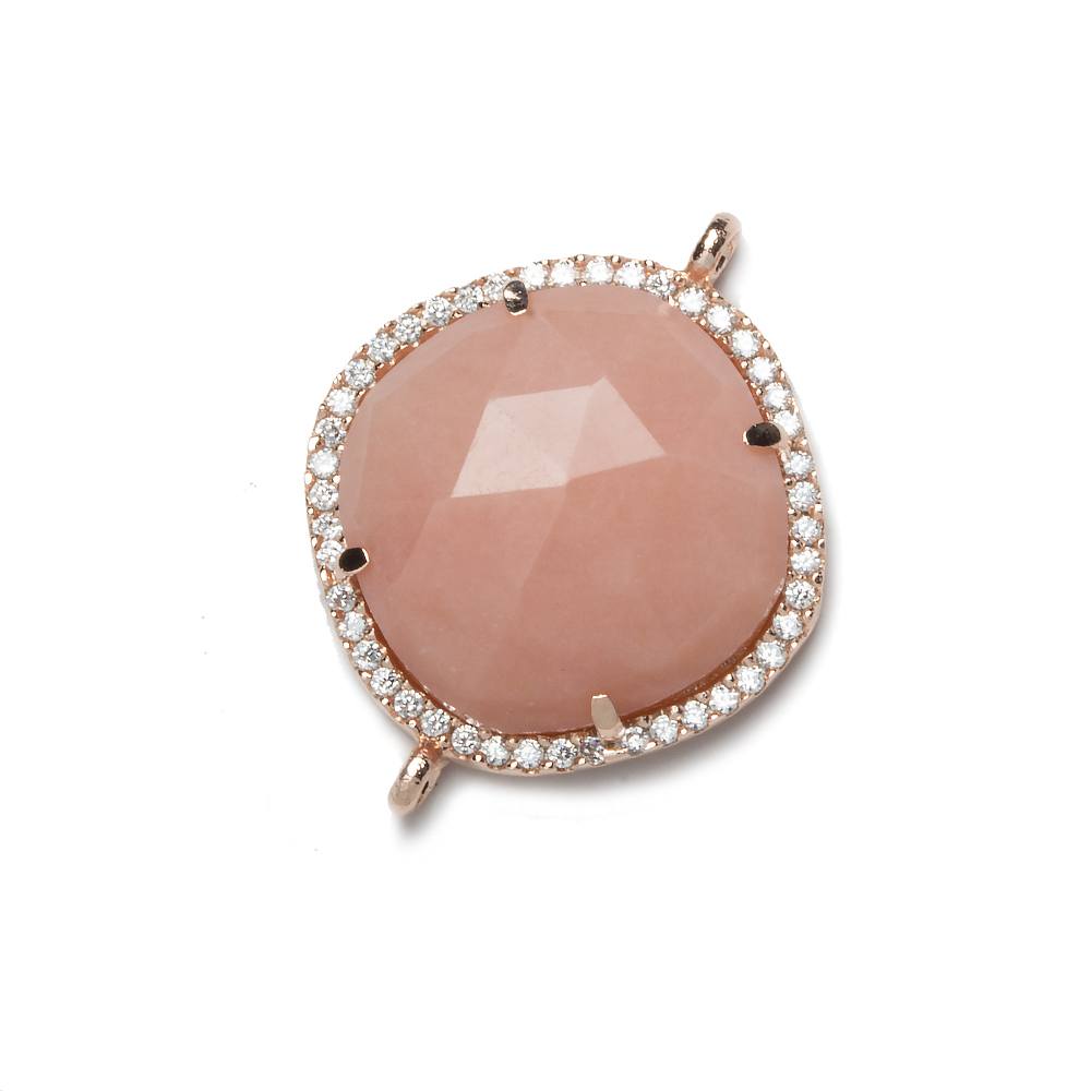 21x21mm Rose Gold Bezel CZ and Pink Peruvian Opal Pillow 2 ring Connector 1 focal bead