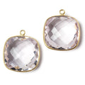 21x21mm Vermeil Bezel Pink Amethyst faceted pillow Pendant 1 piece
