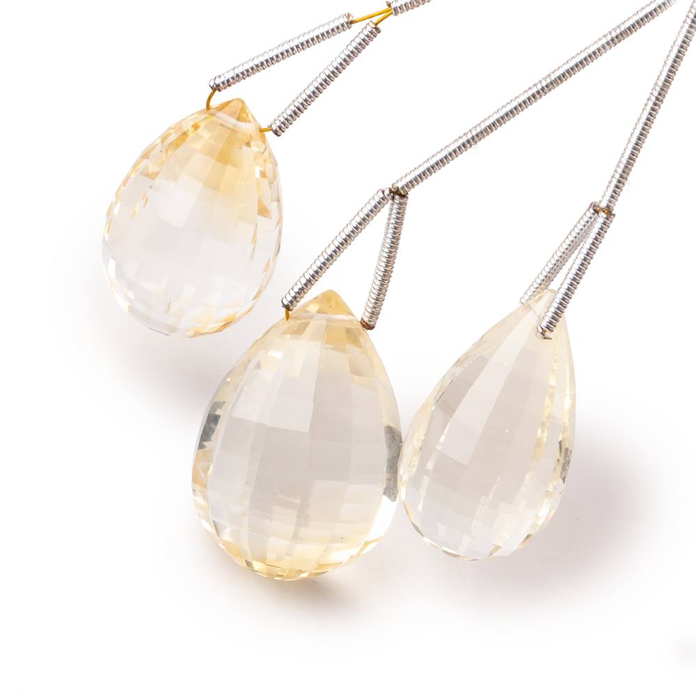 22-23mm Citrine Faceted Tear Drop Focal Beads Set of 3