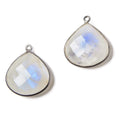22mm Oxidized Silver Bezeled Rainbow Moonstone faceted heart Pendant 1 pc