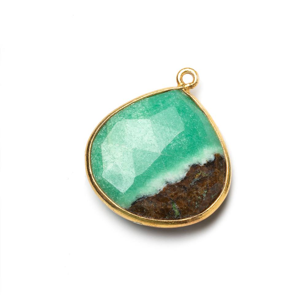 22mm Vermeil Chrysoprase & Matrix faceted heart 1 ring Pendant 1 piece