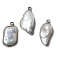 22x13mm Black Gold Bezeled Rose' White Keshi Pearl Pendant 1 piece