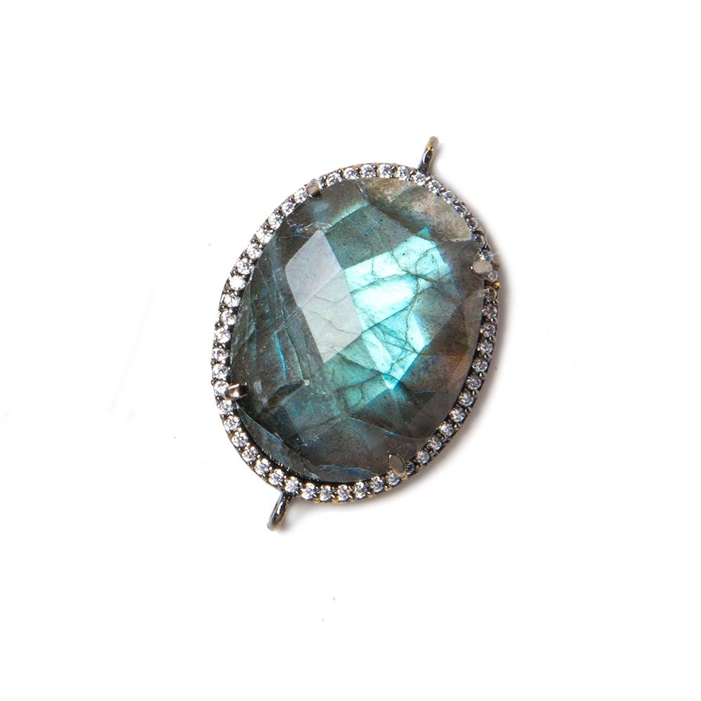 22x18mm Black Gold Bezeled White CZ & Labradorite Faceted Oval Connector 1 pc
