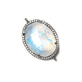 22x18mm Black Gold Bezeled White CZ & Rainbow Moonstone Oval Connector 1 pc